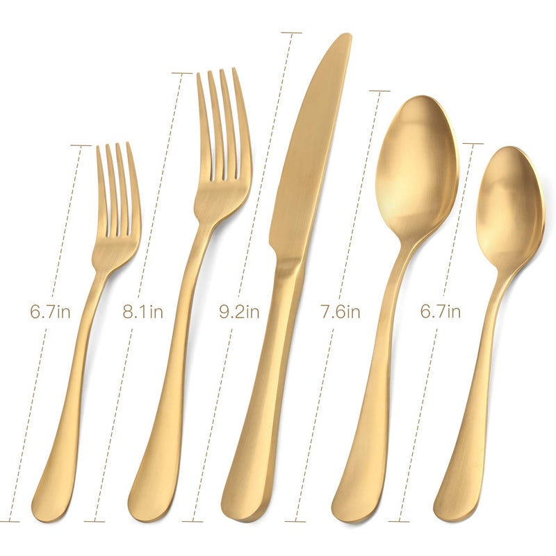 sharecook Matte Gold Silverware Set, Satin Finish 20-Piece Stainless Steel Flatware Set,Kitchen Utensil Set Service for 4,Tableware Cutlery Set for Home and Restaurant, Dishwasher Safe - Image 2